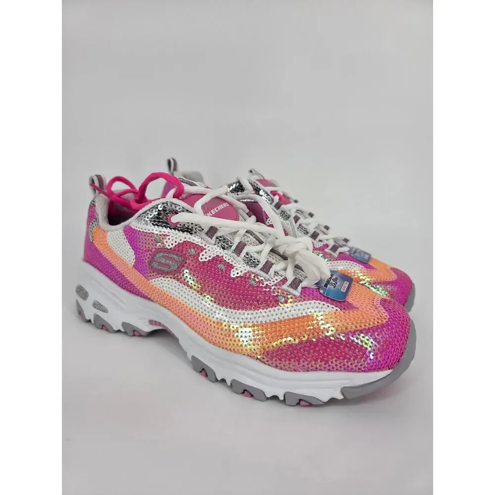 Sketchers D'Lites Made to Shine Pink Sequin Holo Sneaker 90s Vibe NEW Women's 10 - Picture 1 of 13